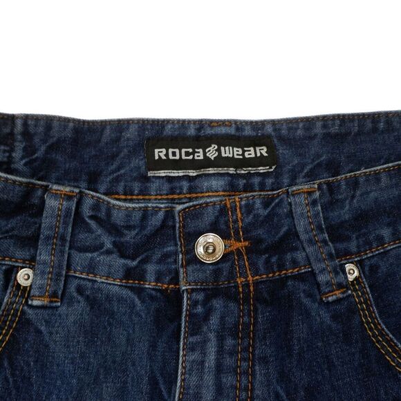 Rocawear Jeans Mens Size 38 Measures 37x32 Dark Blue Embroidered Cotton Denim - Picture 15 of 16